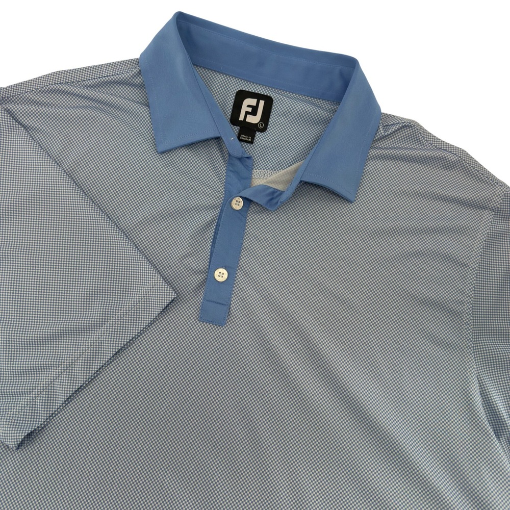 FootJoy Mens Blue White Micro Check Performance Golf Polo Shirt Size Large